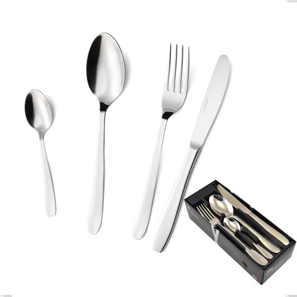 Katya 24 Piece Cutlery Set in Space-Saving Packaging, Economical Knife, Polished Stainless Steel AISI 304, 2mm Thickness