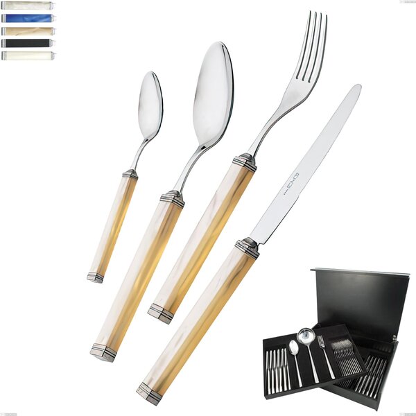 75-piece cutlery set in wooden case Kilim, Polished AISI 304 18/10 stainless steel with pearlescent acrylic handle