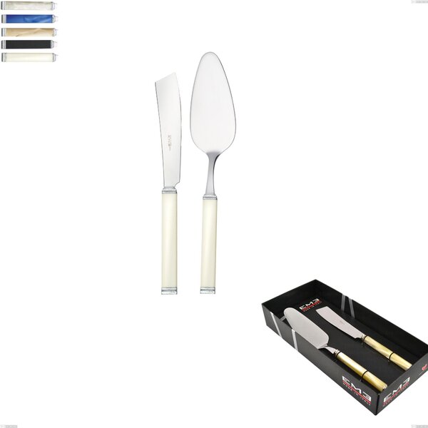 Display Box 2 Pieces, Serving Spoon and Cake Knife Kilim, Polished 18/10 AISI 304 Stainless Steel with Pearl Acrylic Handle