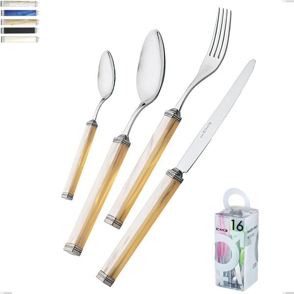 You&Me 16-Piece Kilim Cutlery Set, Polished 18/10 AISI 304 Stainless Steel with Pearlised Acrylic Handle