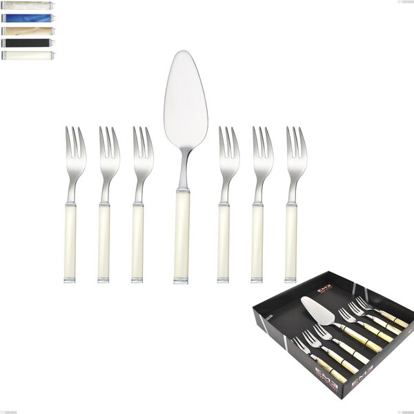 Showcase Set 7 Pieces, Kilim Dessert Forks and Spatula, Polished AISI 304 18/10 Stainless Steel with Pearlescent Acrylic Handle