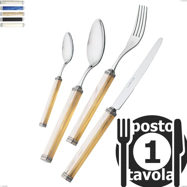 Kilim 1 Place Setting Cutlery Set, 18/10 AISI 304 Polished Stainless Steel with Pearlescent Acrylic Handle