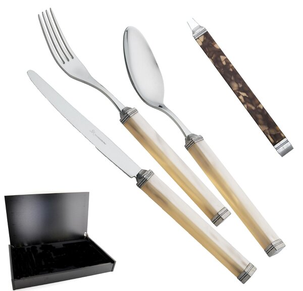 KILIM TARTARUGA 24 piece colourful cutlery set 18/10 with square handles and satin-finished collars in Wooden Case