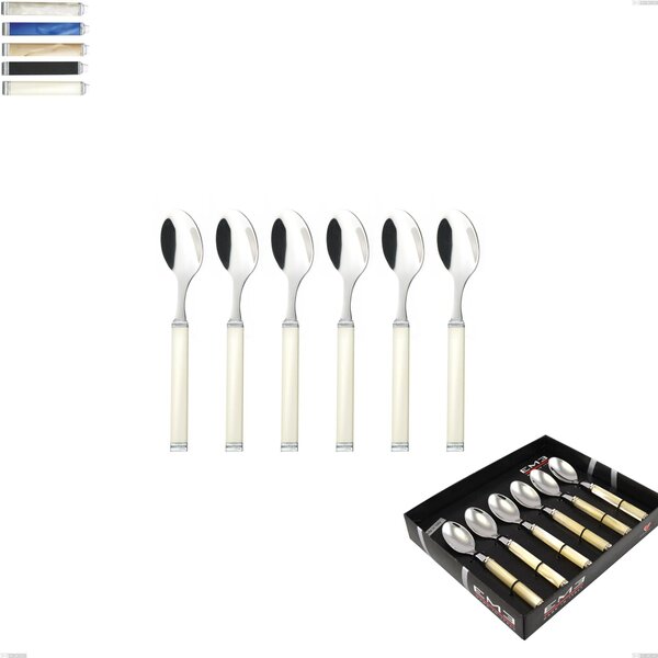 Showcase Box 6 Pieces Kilim Coffee Spoon, 18/10 AISI 304 Polished Stainless Steel with Pearly Acrylic Handle