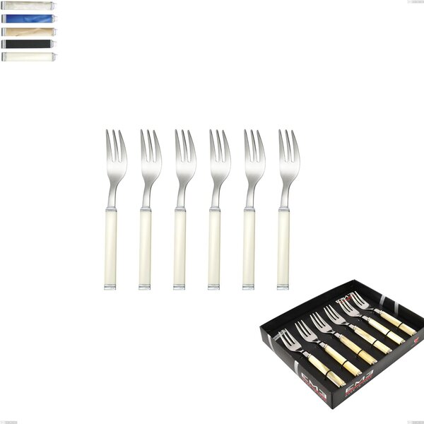 Showcase Pack 6 Pieces Kilim Dessert Forks, 18/10 AISI 304 Polished Stainless Steel with Pearlised Acrylic Handle