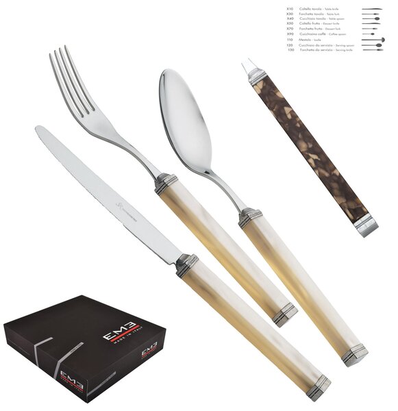 Coloured Cutlery Set 75 Pieces KILIM TARTARUGA 18/10 with Square Handles and Satin Ferrules in Gift Packaging