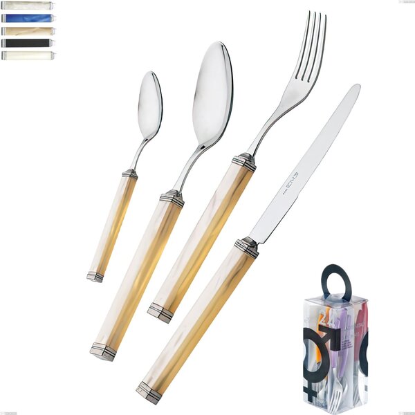 You&Me Kilim 24 Pieces Cutlery Set, Polished 18/10 AISI 304 Stainless Steel with Pearl Acrylic Handle