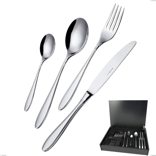 Kappa 24-Piece Cutlery Set in Wooden Case, Stainless Steel 18.10 (AISI304), 2.5 mm Thickness