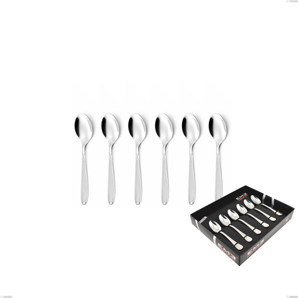 Set of 6 Kappa Sandblasted Moka Spoons in Display Box, 18/10 (AISI304), 2.5 mm Thickness