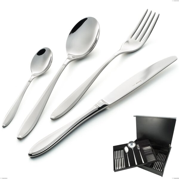 75-Piece Kappa Sandblasted Cutlery Set in Wooden Case, 18/10 (AISI304), 2.5 mm Thickness