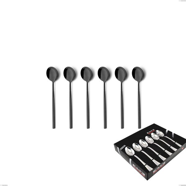 Set of 6 Kyoto Black Coffee Spoons in Display Box, Stainless Steel (Aisi 304) with Glossy Steel PVD Treatment
