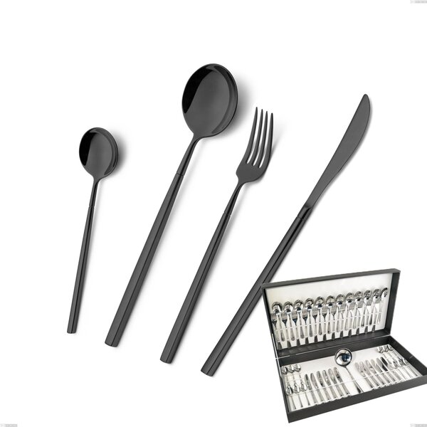 Kyoto Black 49-piece cutlery set in canteen box, Stainless Steel (Aisi 304) with glossy PVD treatment
