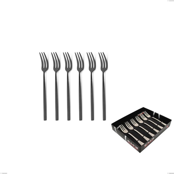 Kyoto Black Set of 6 Dessert Forks in Showcase Packaging, Stainless Steel (Aisi 304) with Polished Steel PVD Treatment