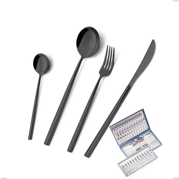 Kyoto Black 75-piece Cutlery Set in Canteen Box, Stainless Steel (Aisi 304) with Polished PVD Treatment