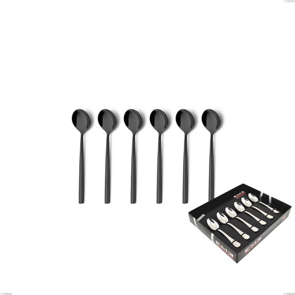 Set of 6 Kyoto Black Moka Spoons in Display Box, Stainless Steel (Aisi 304) with Polished Steel PVD Treatment