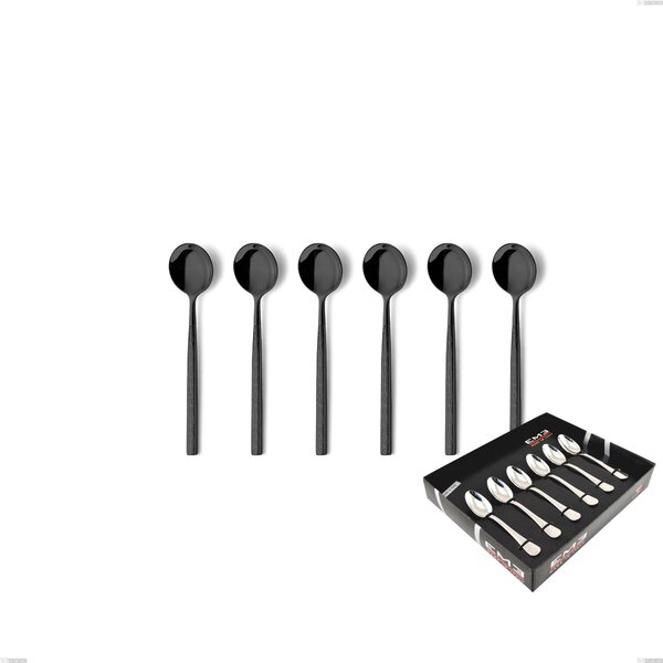 Set of 6 Kyoto Origami Black Moka Spoons in Display Box, Stainless Steel (Aisi 304) with Polished Steel PVD Treatment