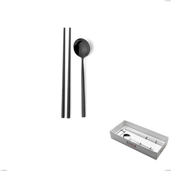 Sushi Cutlery Set for 1 Person in Kyoto Origami Black Showcase Box, Stainless Steel (Aisi 304) with Polished Steel PVD Treatment