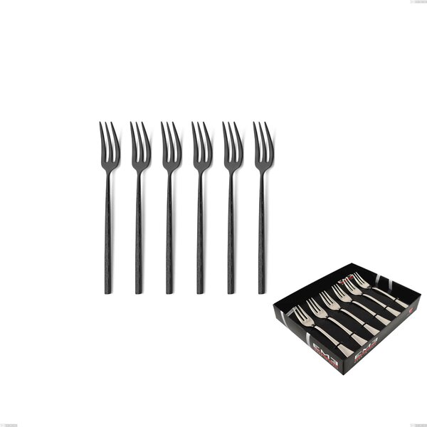 Kyoto Origami Black Set of 6 Dessert Forks in Display Case, Stainless Steel (Aisi 304) with Polished PVD Treatment