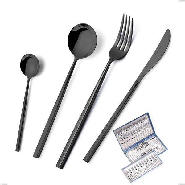 75-Piece Kyoto Origami Black Cutlery Set in Canteen Box, Stainless Steel (Aisi 304) with Polished PVD Treatment