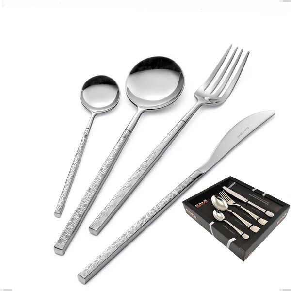 Kyoto Origami 24 Piece Cutlery Set in Showcase Box, Polished Stainless Steel (Aisi 304)