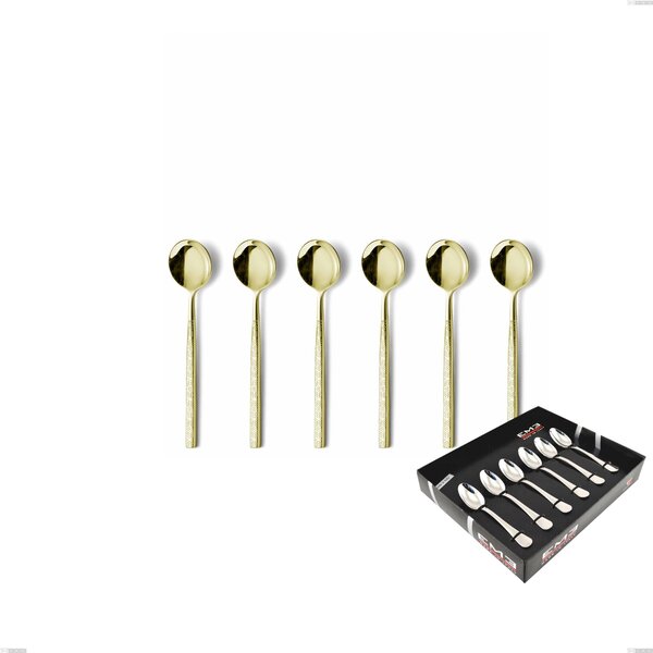 Set of 6 Kyoto Origami Tin Gold Moka Spoons in Display Box, Stainless Steel (Aisi 304) with Polished Steel PVD Treatment