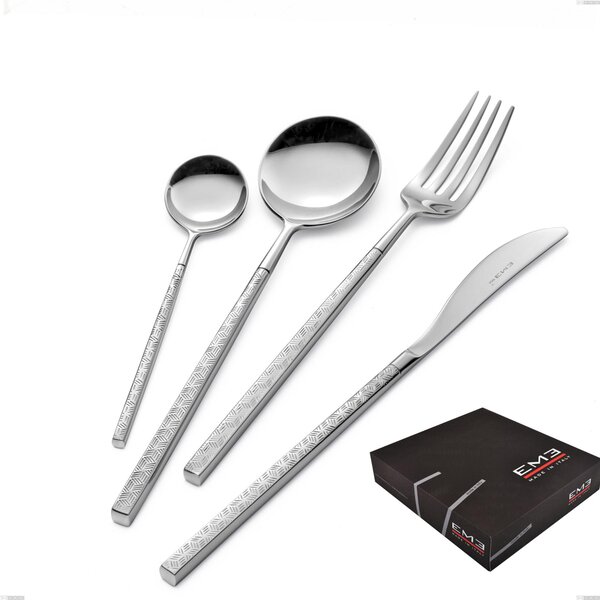 Kyoto Origami 49 Piece Cutlery Set in Gift Box, Polished Stainless Steel (Aisi 304)