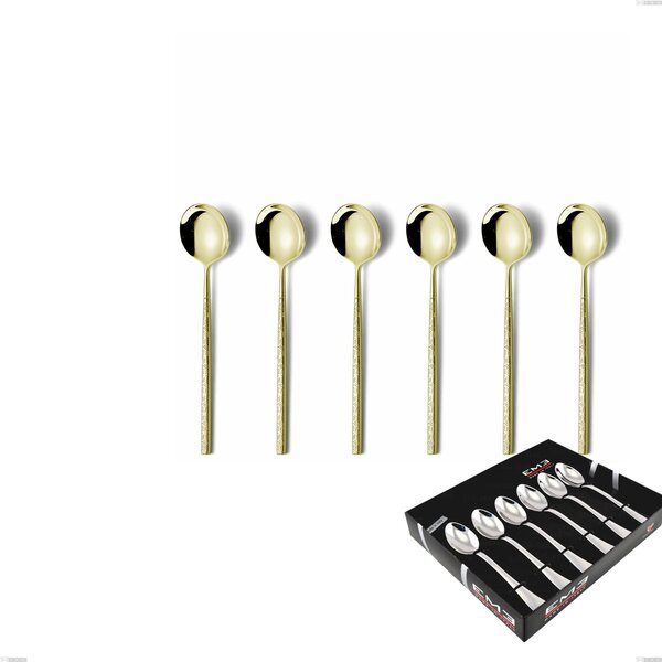 Set of 6 Kyoto Origami Tin Gold Coffee Spoons in Showcase Box, Stainless Steel (Aisi 304) with Polished Steel PVD Treatment