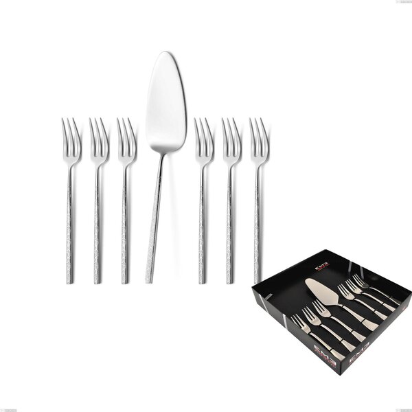 Kyoto Origami 7-piece Dessert Cutlery Set, Small Forks and Cake Server in Display Box, Polished Stainless Steel (Aisi 304)