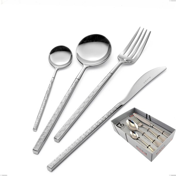 Kyoto Origami 16 Piece Cutlery Set in Display Case, Polished Stainless Steel (Aisi 304)