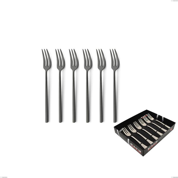 Set of 6 Kyoto Sandblasted Black Dessert Forks in Display Case, Sandblasted Stainless Steel (Aisi 304)