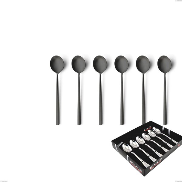 Set of 6 Kyoto Sandblasted Black Coffee Spoons in Showcase Box, Sandblasted Stainless Steel (Aisi 304)