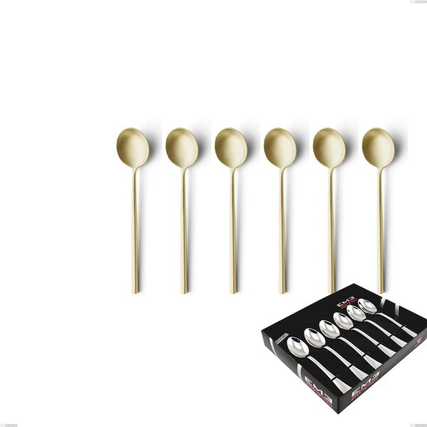 Set of 6 Kyoto Sandblasted Champagne Coffee Spoons in Display Box, Sandblasted Stainless Steel (Aisi 304)
