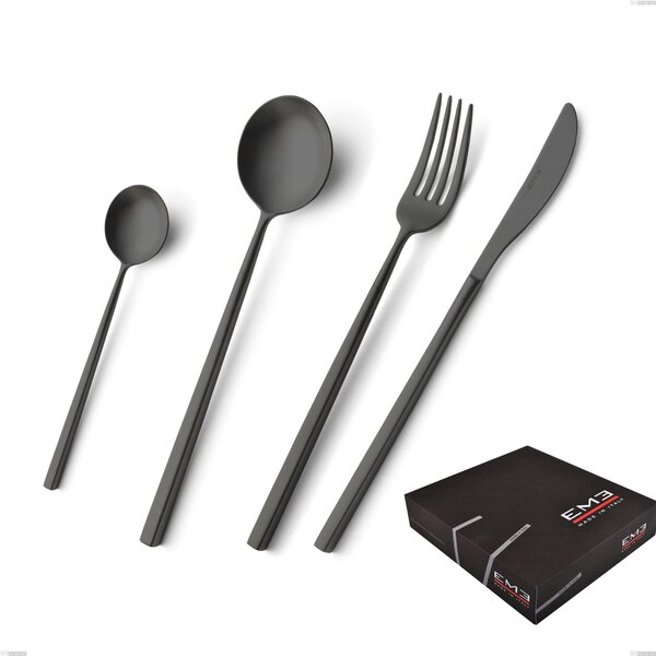Kyoto Sandblasted Black 49-Piece Cutlery Set in Gift Box, Sandblasted Stainless Steel (Aisi 304)