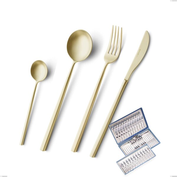 75-Piece Kyoto Sandblasted Champagne Cutlery Set in Canteen Box, Sandblasted Stainless Steel (Aisi 304)