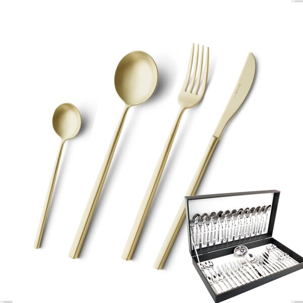 Kyoto Sandblasted Champagne 51-Piece Cutlery Set in Canteen Box, Sandblasted Stainless Steel (Aisi 304)