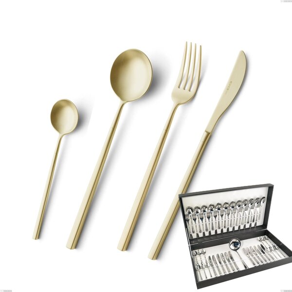Kyoto Sandblasted Champagne 49-piece cutlery set in canteen box, Sandblasted Stainless Steel (Aisi 304)