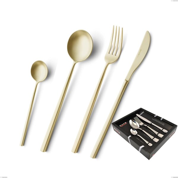 24-Piece Kyoto Sandblasted Champagne Cutlery Set in Display Case, Sandblasted Stainless Steel (Aisi 304)