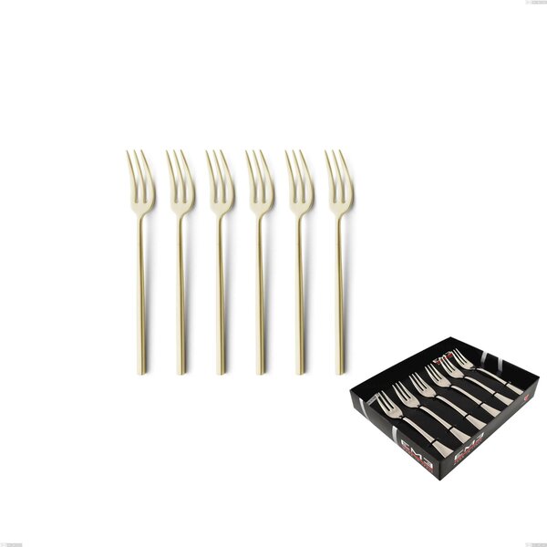 Set of 6 Kyoto Sandblasted Champagne Dessert Forks in Display Case, Sandblasted Stainless Steel (Aisi 304)
