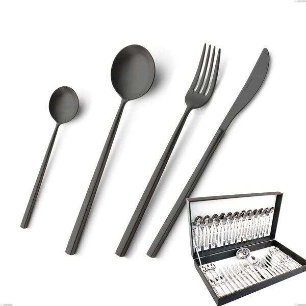 Kyoto Sandblasted Black 51 Piece Cutlery Set in Canteen Box, Sandblasted Stainless Steel (Aisi 304)