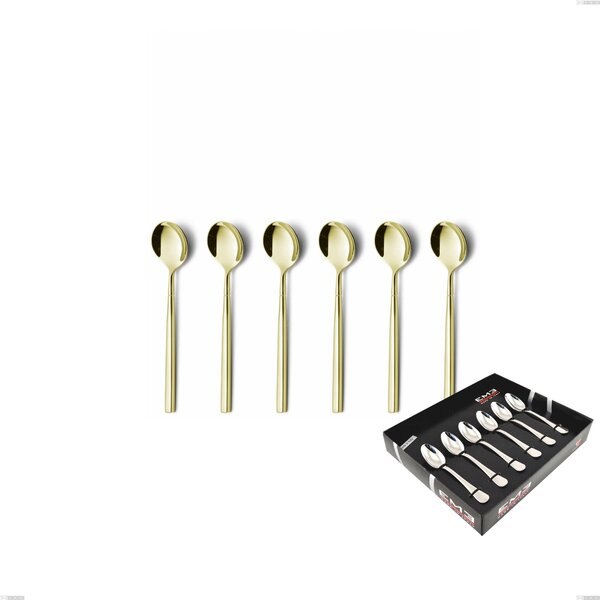 Set of 6 Kyoto Tin Gold Moka Spoons in Display Box, Stainless Steel (Aisi 304) with Polished Steel PVD Treatment