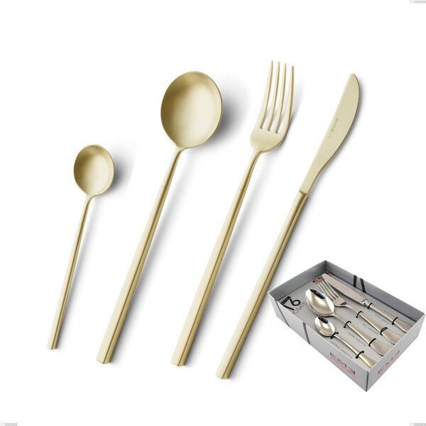 16-piece Kyoto Sandblasted Champagne Cutlery Set in Showcase Box, Sandblasted Stainless Steel (Aisi 304)