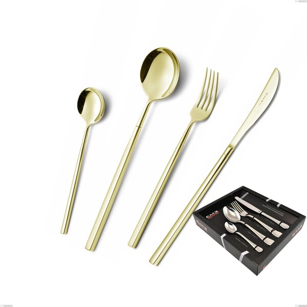 Kyoto Tin Gold 24 Piece Cutlery Set in Showcase Packaging, Stainless Steel (Aisi 304) with Polished Steel PVD Treatment