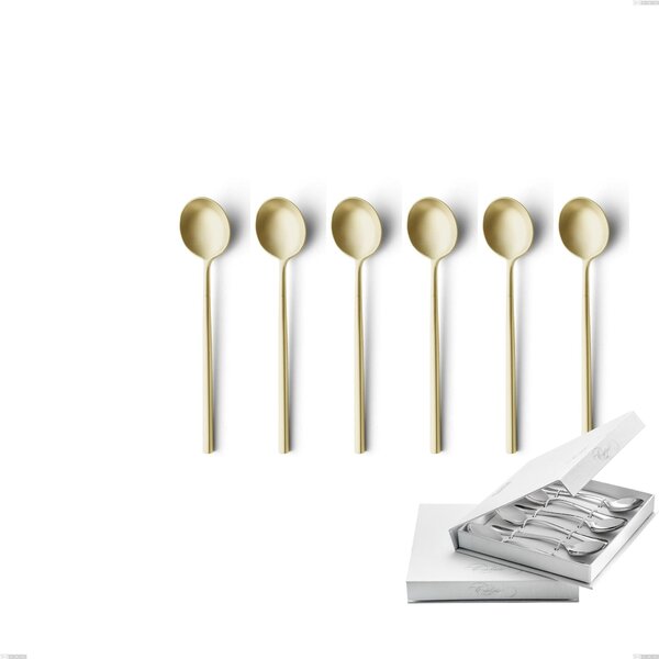 Set of 6 Kyoto Sandblasted Champagne Coffee Spoons in Book-style Box, Sandblasted Stainless Steel (Aisi 304)