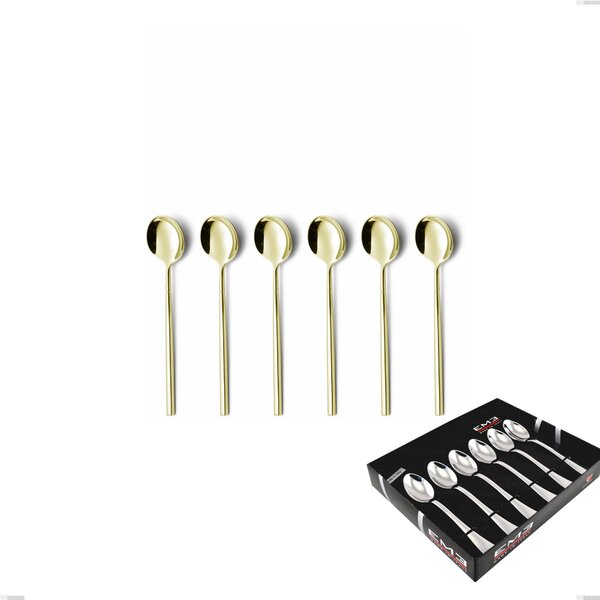 Set of 6 Kyoto Tin Gold Coffee Spoons in Showcase Packaging, Stainless Steel (Aisi 304) with Polished Steel PVD Treatment