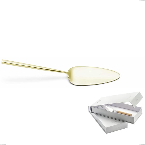 Kyoto Tin Gold Cake Server in Book Closure Box, Stainless Steel (AISI 304) with Polished Steel PVD Treatment