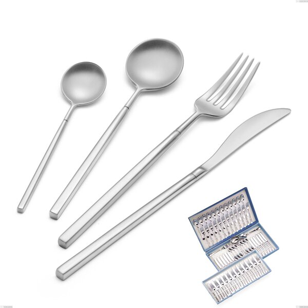 75-Piece Kyoto Sandblasted Cutlery Set in Canteen Box, Sandblasted Stainless Steel (AISI 304)