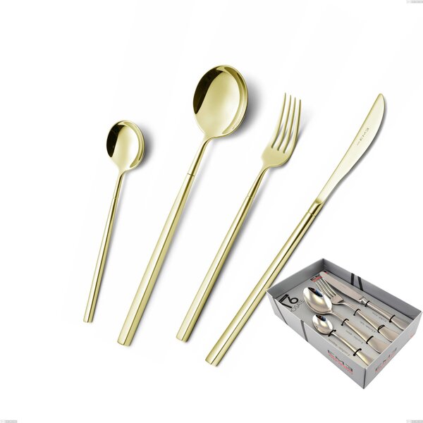 Kyoto Tin Gold 16-Piece Cutlery Set in Showcase Packaging, Stainless Steel (Aisi 304) with Polished Steel PVD Treatment
