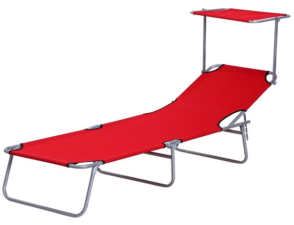 Outsunny Folding Sun Lounger, Adjustable Recliner with Sun Shade Awning for Beach & Patio, Blue