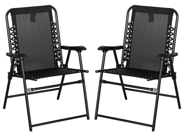 Outsunny Patio Folding Chair Set, 2 Pcs Outdoor Portable Loungers with Armrest, Steel Frame, Ideal for Camping, Pool, Beach, Black