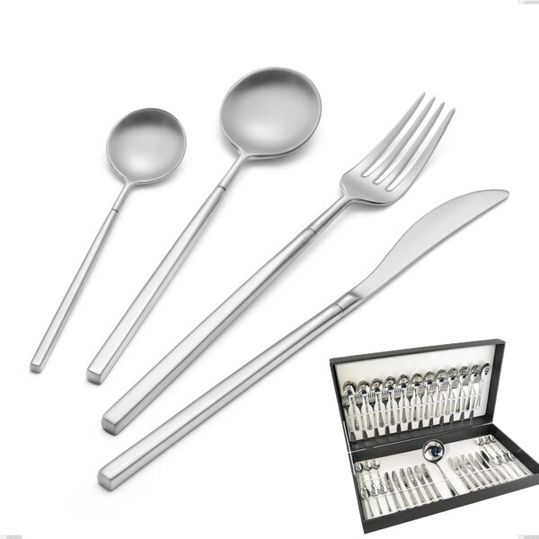 Kyoto Sandblasted 49 Piece Cutlery Set in Canteen Box, Sandblasted Stainless Steel (Aisi 304)